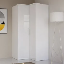 Armadio ad angolo 109x217h cm 2 ante bianco opaco e lucido Naper