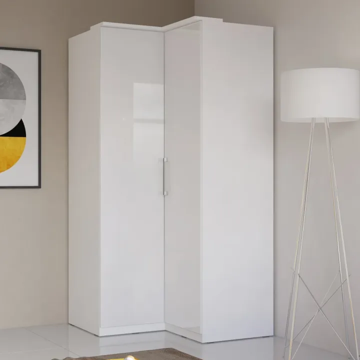 Armadio ad angolo 109x217h cm 2 ante bianco opaco e lucido Naper