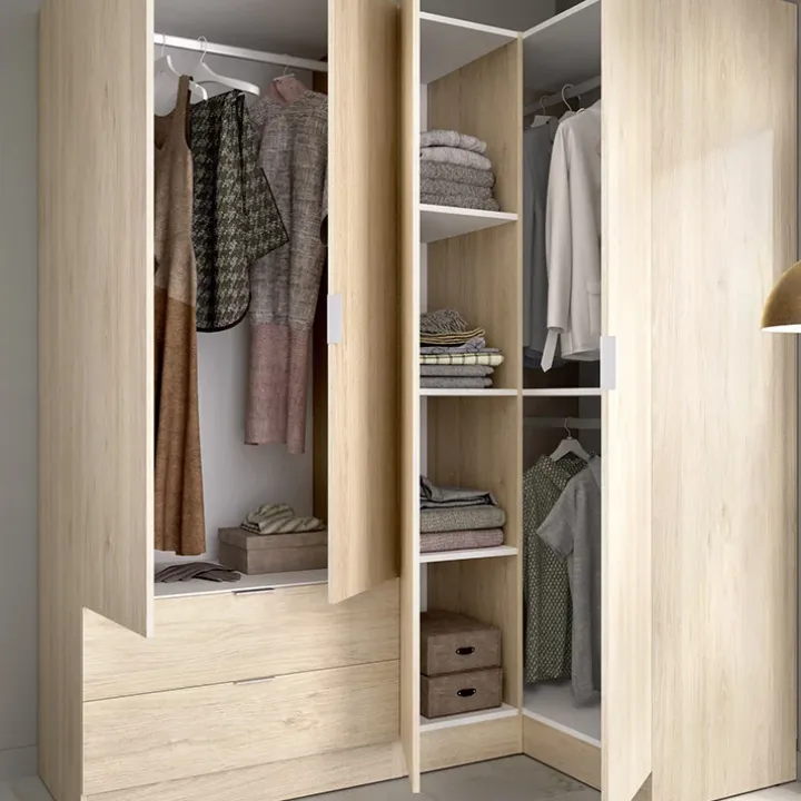 Armadio angolare reversibile 174x184h cm con ante e cassetti legno rovere Juan