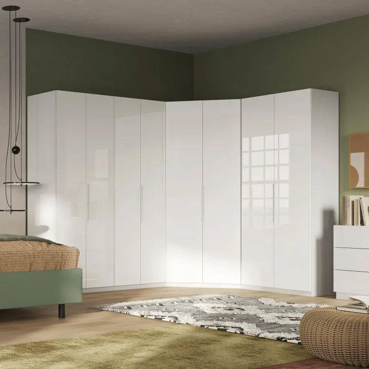 Armadio angolare 303x240h cm 8 ante battenti bianco lucido Sparkly