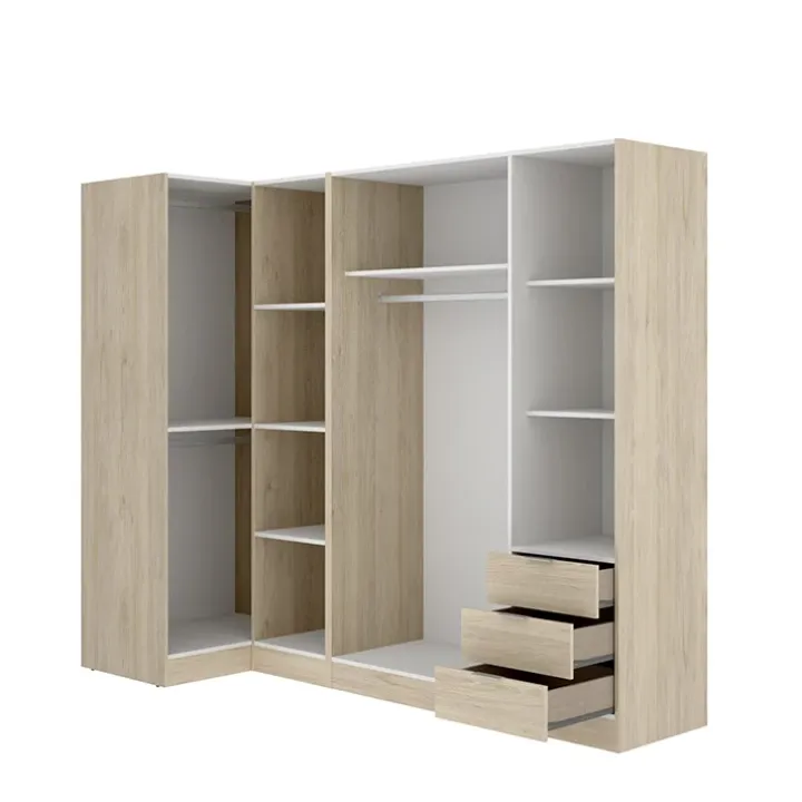 Armadio angolare 214x184h cm con ante e cassetti legno rovere Juan