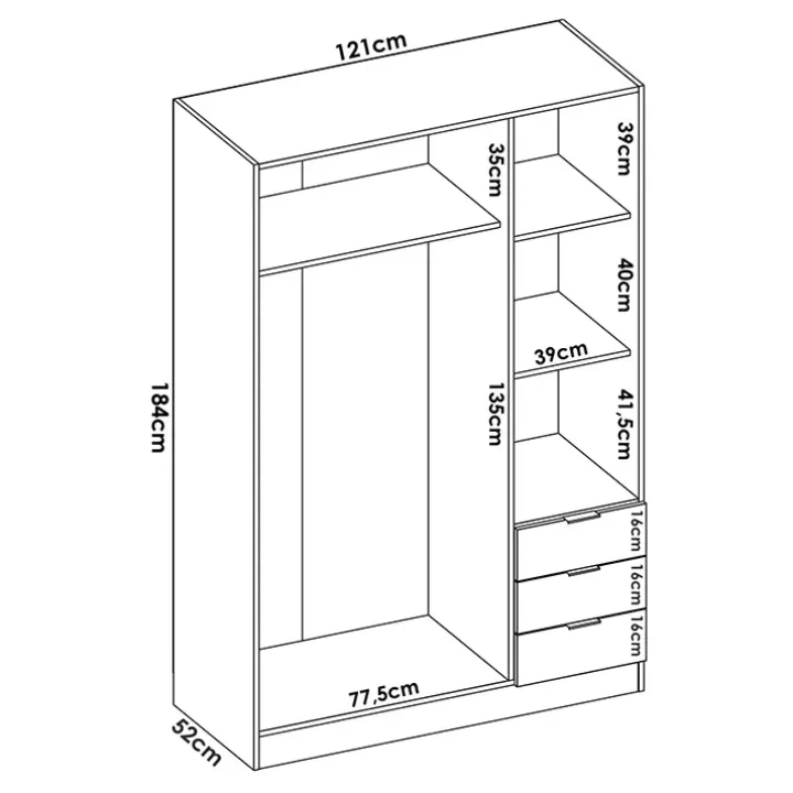 Armadio angolare 214x184h cm con ante e cassetti legno rovere Juan
