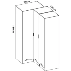Armadio angolare 133x184h cm con barra appendiabiti legno bianco Juan
