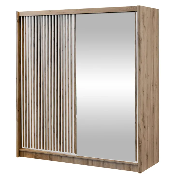 Armadio cannettato 203x215h cm 2 ante scorrevoli rovere bianco Ciang