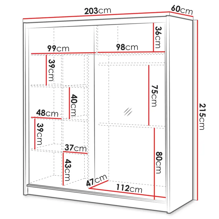Armadio cannettato 203x215h cm 2 ante scorrevoli rovere bianco Ciang