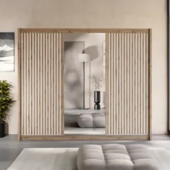 Armadio cannettato 250x215h cm 3 ante scorrevoli rovere bianco Ciang