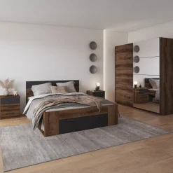 Armadio con specchio 221x210h cm 2 ante scorrevoli rovere scuro Lisbona Gihome®