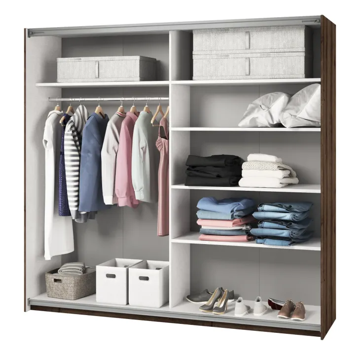 Armadio con specchio 221x210h cm 2 ante scorrevoli rovere scuro Lisbona Gihome®