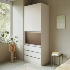Armadio con vano tv 90x240h cm 3 cassetti beige cashmere antracite Blossy