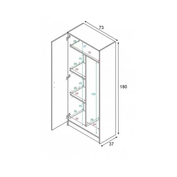 Armadio ingresso 73x180h cm 2 ante battenti multiuso bianco opaco Corie