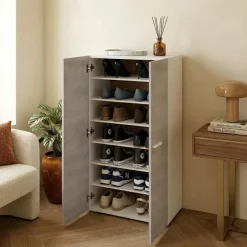 Armadio scarpiera 55x108h cm 2 ante battente bianco opaco cemento Tom