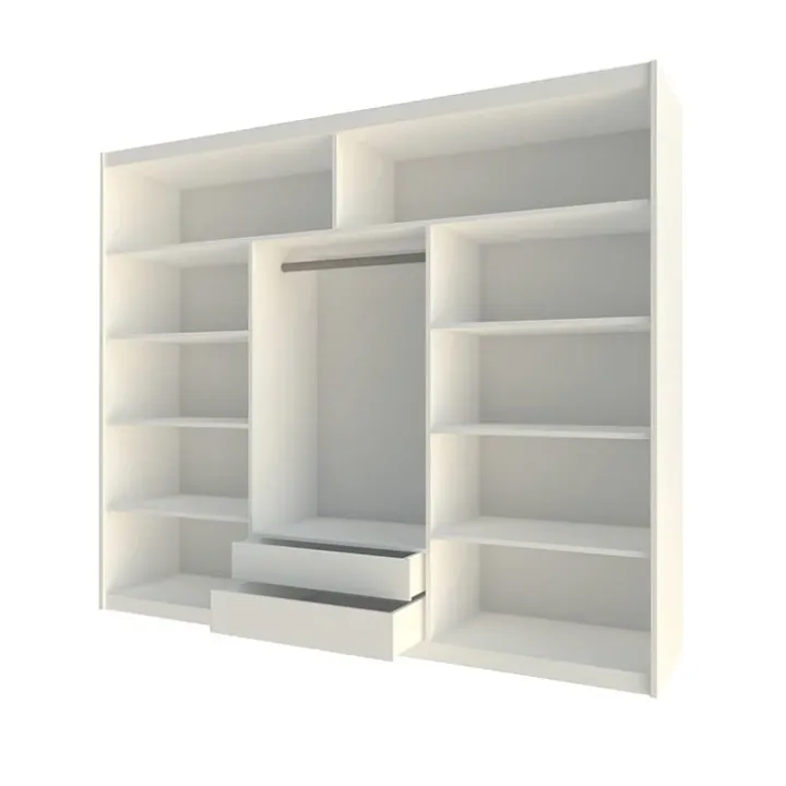 Armadio scorrevole 250x215h cm 3 ante moderno cassetti e led bianco Larissa