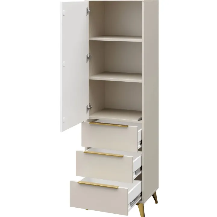 Armadio soggiorno 54x180h cm 1 anta 6 cassetti beige con frontali serigrafati Miriam