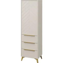 Armadio soggiorno 54x180h cm 1 anta 6 cassetti beige con frontali serigrafati Miriam