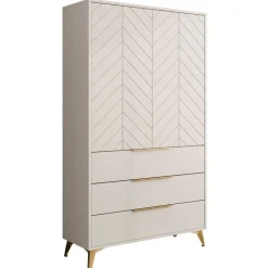 Armadio soggiorno 104x180h cm 2 ante 6 cassetti beige con frontali serigrafati Miriam