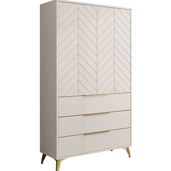 Armadio soggiorno 104x180h cm 2 ante 6 cassetti beige con frontali serigrafati Miriam