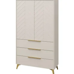 Armadio soggiorno 104x180h cm 2 ante 6 cassetti beige con frontali serigrafati Miriam