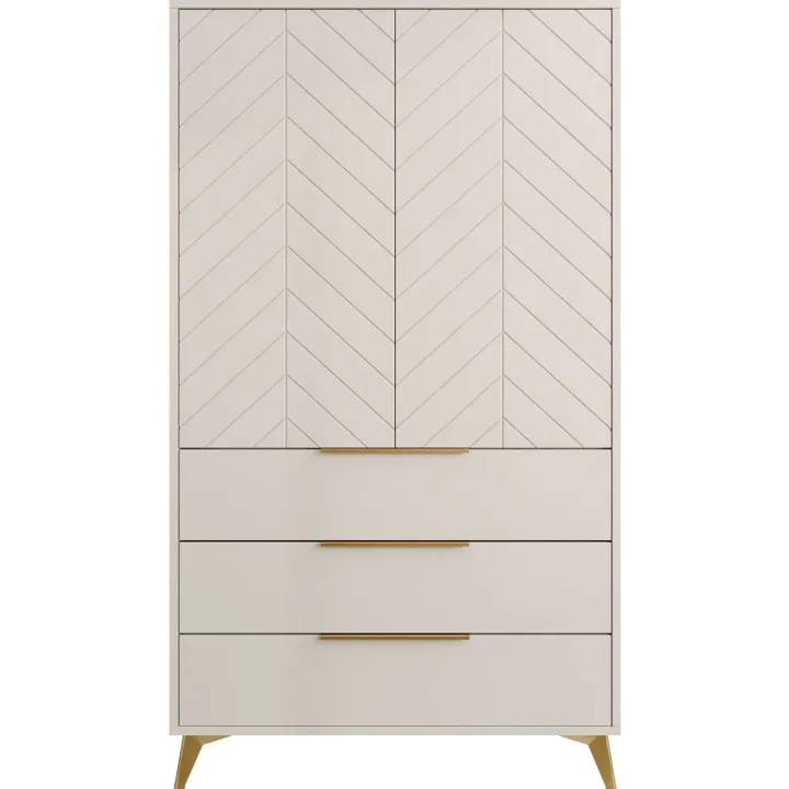 Armadio soggiorno 104x180h cm 2 ante 6 cassetti beige con frontali serigrafati Miriam
