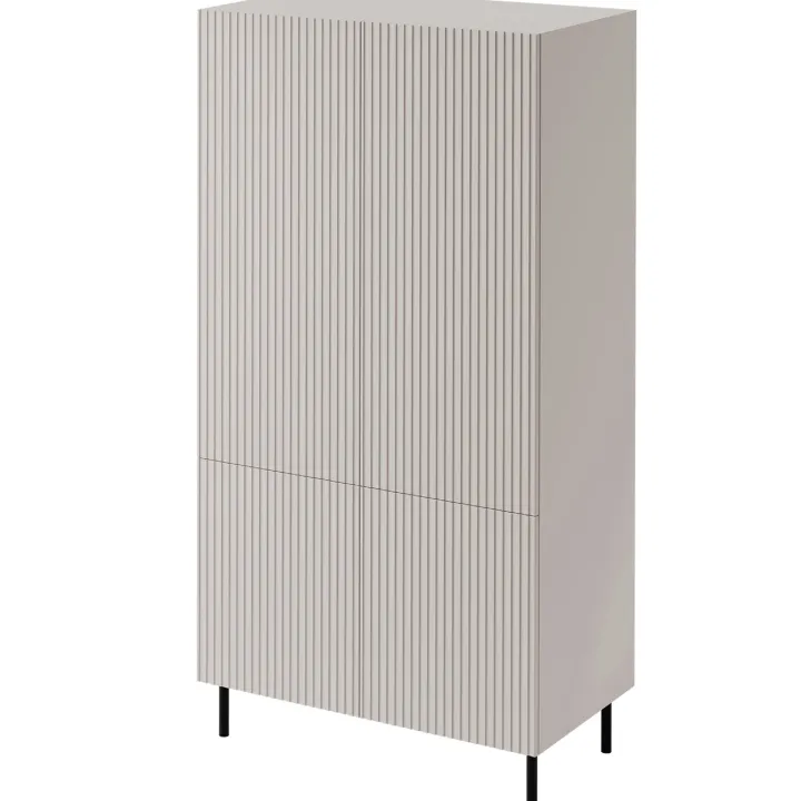 Armadio soggiorno 90x185h cm 4 ante con frontali cannettati beige Ziggy