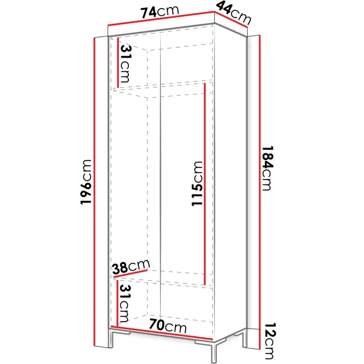 Armadio soggiorno 74x196h cm 2 ante con specchio bianco Nuvia