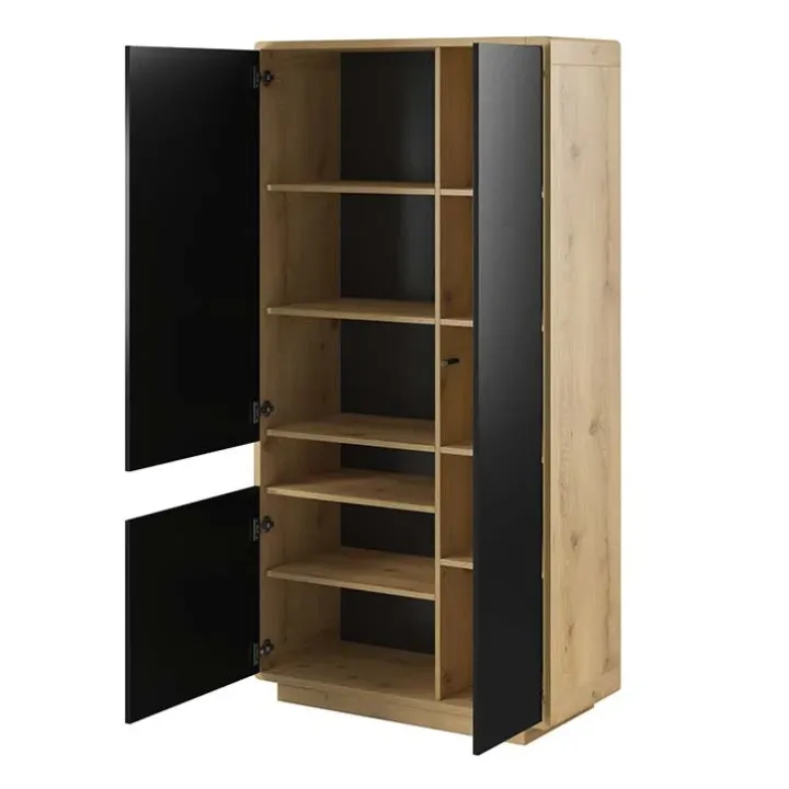 Armadio soggiorno 92x181h cm 3 ante moderno nero opaco rovere Esmond