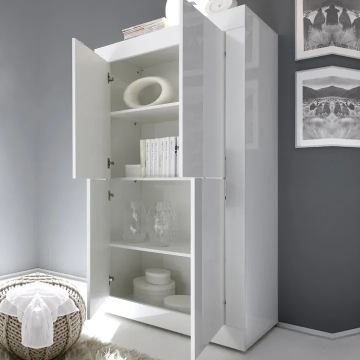 Armadio soggiorno 102x162h cm 4 ante moderno bianco lucido Eternity