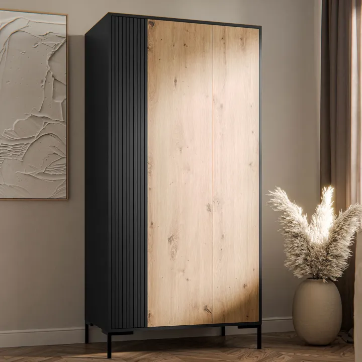 Armadio soggiorno 90x184h cm 2 ante rovere nero Duble