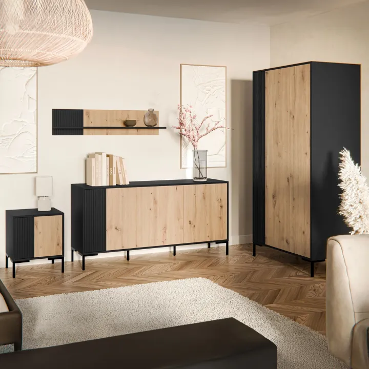 Armadio soggiorno 90x184h cm 2 ante rovere nero Duble