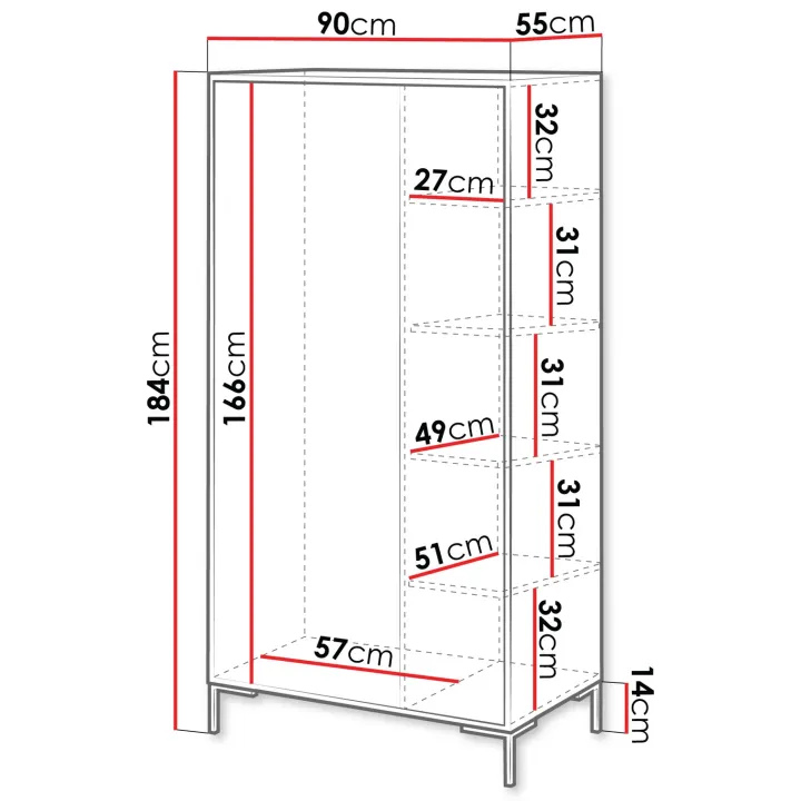 Armadio soggiorno 90x184h cm 2 ante rovere nero Duble