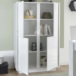 Armadio soggiorno 92x145h cm 4 ante soggiorno bianco lucido Spirit