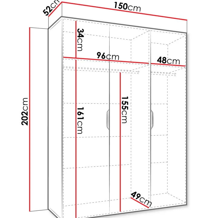 Armadio 150x202 cm 3 ante bianco opaco Valencia