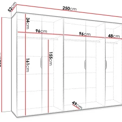 Armadio 250x202 cm 5 ante bianco opaco Valencia