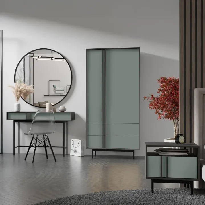 Armadio 93x195 cm 2 ante 2 cassetti antracide verde Essenzia