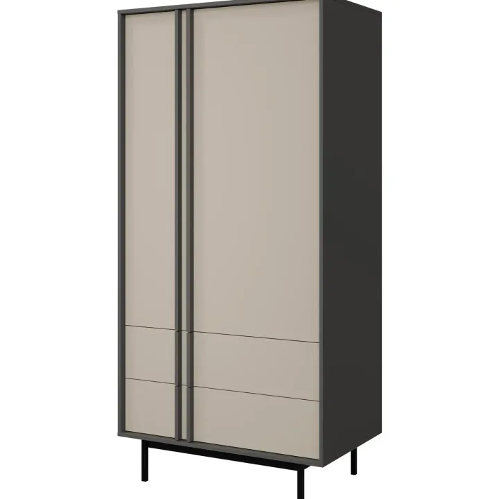 Armadio 93x195 cm 2 ante 2 cassetti antracite beige Essenzia