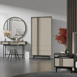 Armadio 93x195 cm 2 ante 2 cassetti antracite beige Essenzia