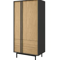 Armadio 93x195 cm 2 ante 2 cassetti antracite rovere Essenzia