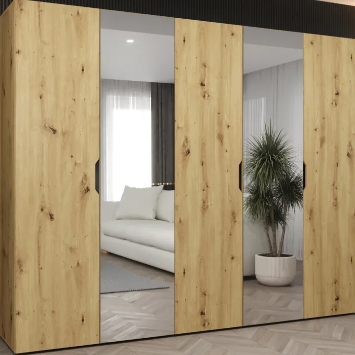 Armadio 250x202 cm 5 ante con specchio rovere Valencia