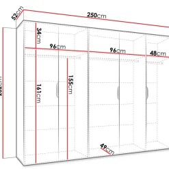 Armadio 250x202 cm 5 ante con specchio rovere Valencia