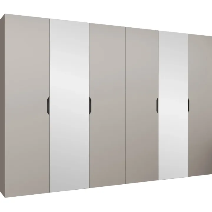 Armadio 300x202 cm 6 ante con specchio beige cashmere Valencia