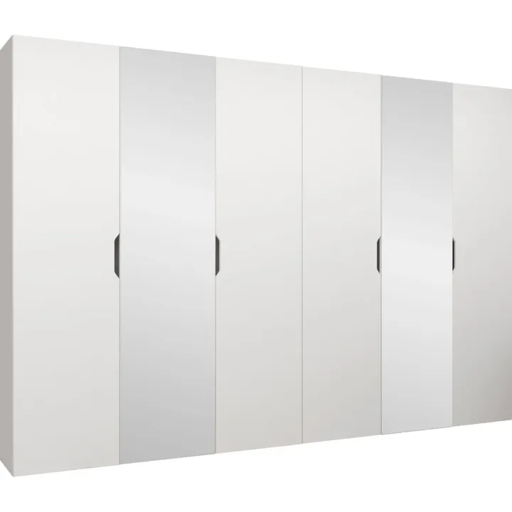 Armadio 300x202 cm 6 ante con specchio bianco opaco Valencia