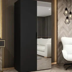 Armadio 100x202 cm 2 ante con specchio nero opaco Valencia