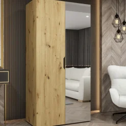 Armadio 100x202 cm 2 ante con specchio rovere Valencia