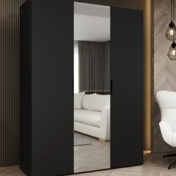Armadio 150x202 cm 3 ante con specchio nero opaco Valencia