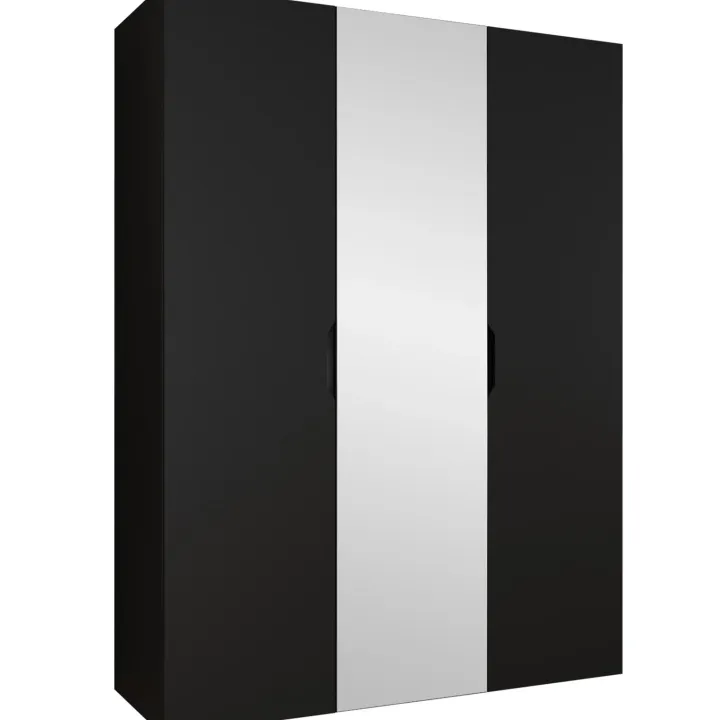 Armadio 150x202 cm 3 ante con specchio nero opaco Valencia