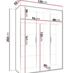 Armadio 150x202 cm 3 ante con specchio bianco opaco Valencia