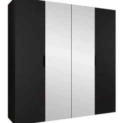 Armadio 200x202 cm 4 ante con specchio nero opaco Valencia