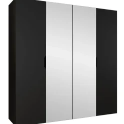 Armadio 200x202 cm 4 ante con specchio nero opaco Valencia
