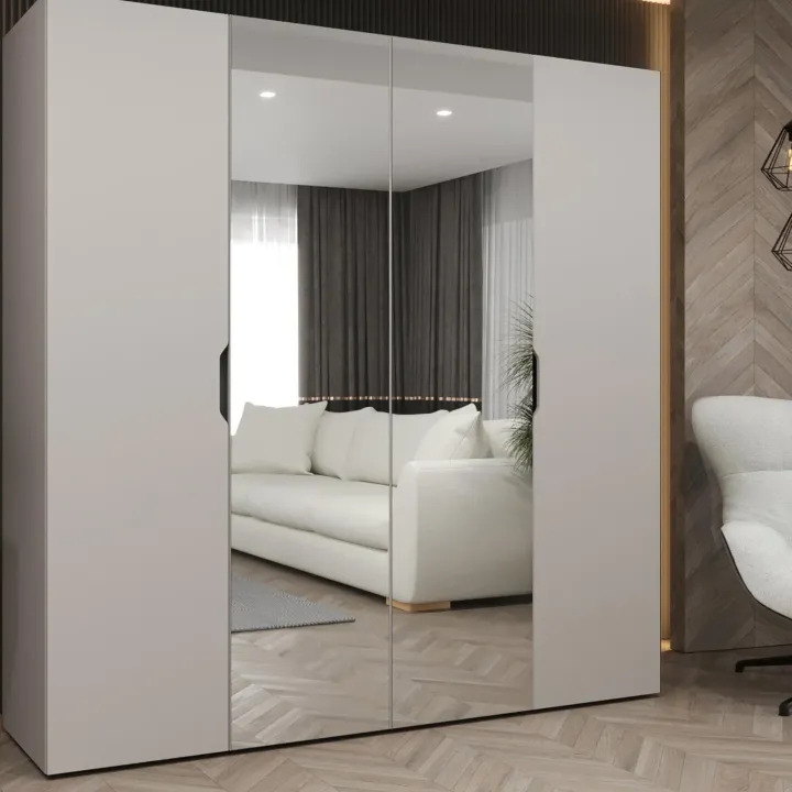 Armadio 200x202 cm 4 ante con specchio beige cashmere Valencia