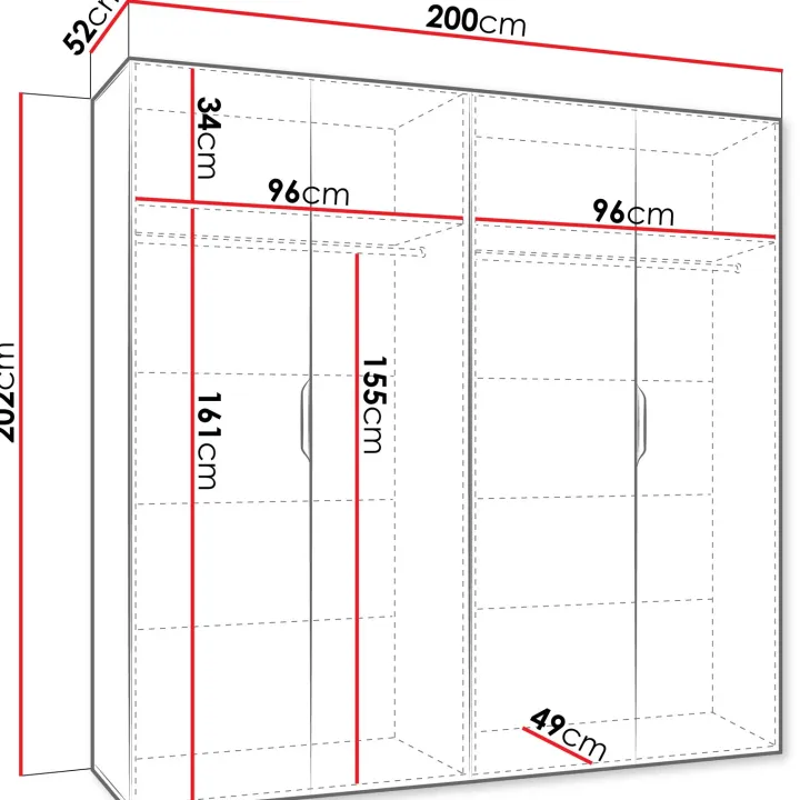 Armadio 200x202 cm 4 ante con specchio bianco opaco Valencia