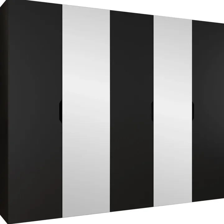 Armadio 250x202 cm 5 ante con specchio nero opaco Valencia
